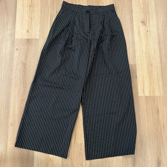 Commense Black White Pinstripe Wide Leg Trousers Size XL - Picture 3 of 7